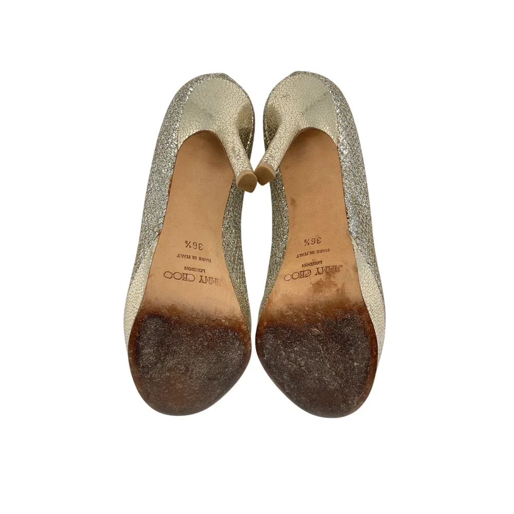 Jimmy Choo Sparkling Champagne Peep Toe Platform Pumps Size EU 36.5 / US 6.5
